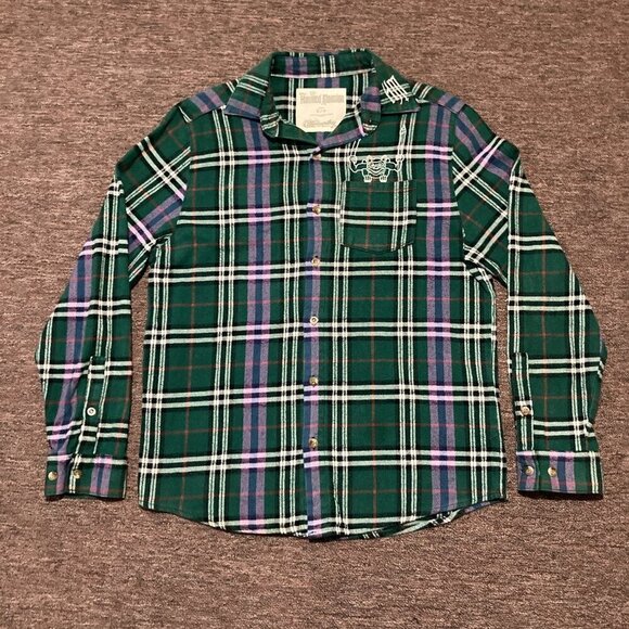 Disney World Haunted Mansion Flannel Shirt Size Small Cakeworthy Green Plaid - Picture 2 of 8